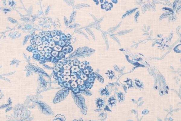 Waverly Lucchese Printed Linen Blend Drapery Fabric in Cielo 
