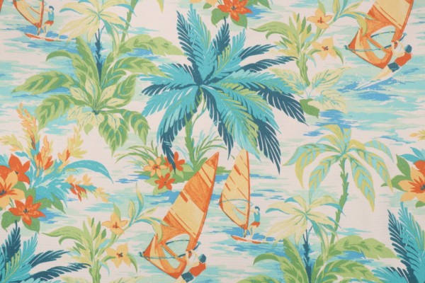 Sample of Tommy Bahama Wind Surfers Printed Polyester Outdoor Fabric in Mangrove 
