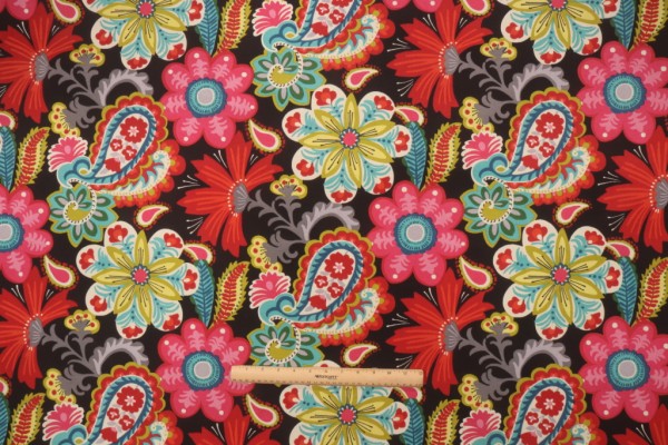 Sample of PK Lifestyles Flower Child Printed Polyester Outdoor Fabric in Spectrum 
