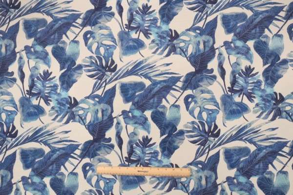 Tommy Bahama Inky Palms Printed Polyester Outdoor Fabric in Indigo 