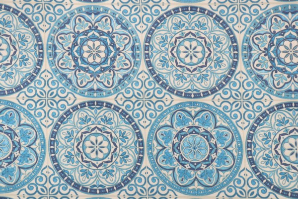 Sample of PK Lifestyles Color Wheel Printed Polyester Outdoor Fabric in Indigo 