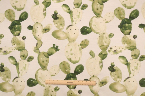 Sample of Genevieve Gorder Cactus Ghost Printed Cotton Drapery Fabric in Matcha 