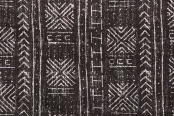 Genevieve Gorder Mali Mud Cloth Printed Polyester Outdoor Fabric in Ebony 