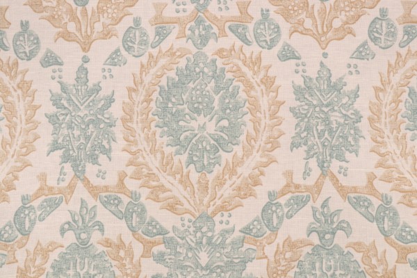 Thibaut Haleema F97935 Printed Linen Blend Drapery Fabric in Aqua & Beige 
