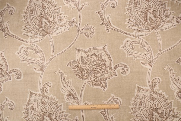 Sample of Thibaut Orissa F97915 Printed Linen Blend Drapery Fabric in Beige 