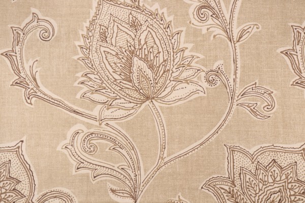 Sample of Thibaut Orissa F97915 Printed Linen Blend Drapery Fabric in Beige 