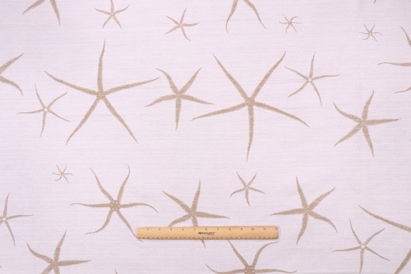 Lacefield Sea Star-White Flax Printed Textured Cotton Drapery Fabric in Sand 