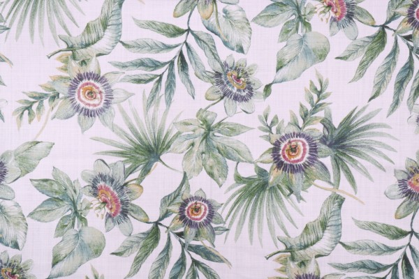 Stof Fabrics Passiflora Printed Cotton Drapery Fabric in Vert 