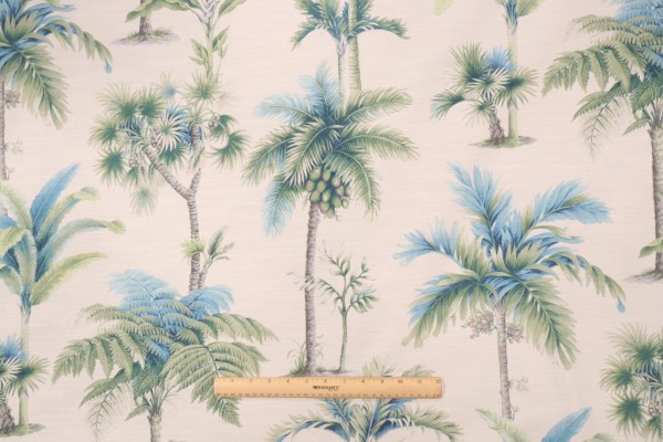 Kaufmann Palmaverde Printed Cotton Drapery Fabric in Caribbean Blue 