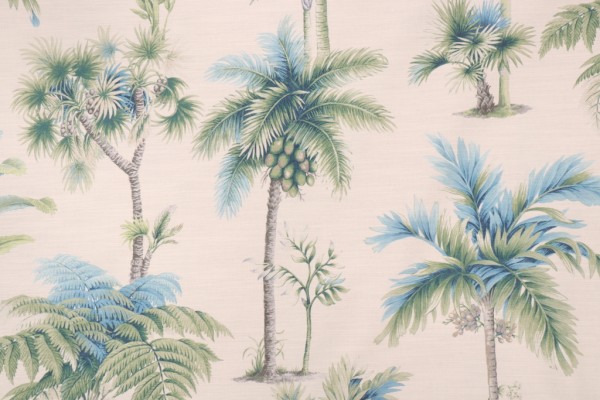 Kaufmann Palmaverde Printed Cotton Drapery Fabric in Caribbean Blue 
