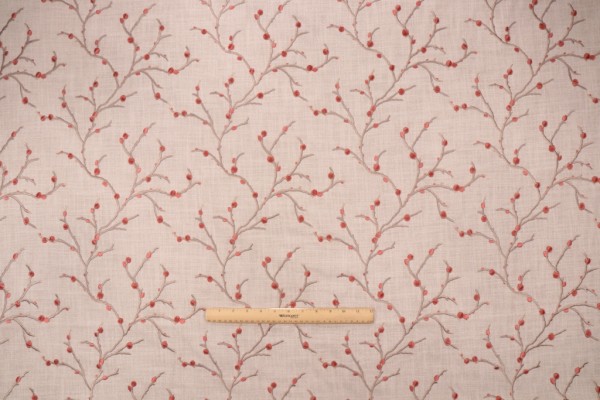 Sample of P Kaufmann Kerala Embroidered Drapery Fabric in Rosehip 