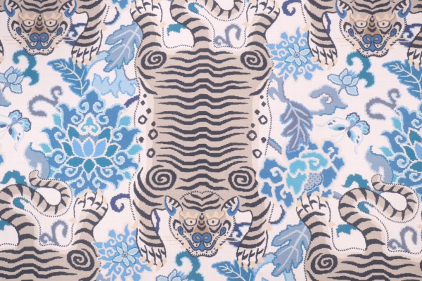 P Kaufmann Tiger Eye Printed Cotton Drapery Fabric in Blue Moon 
