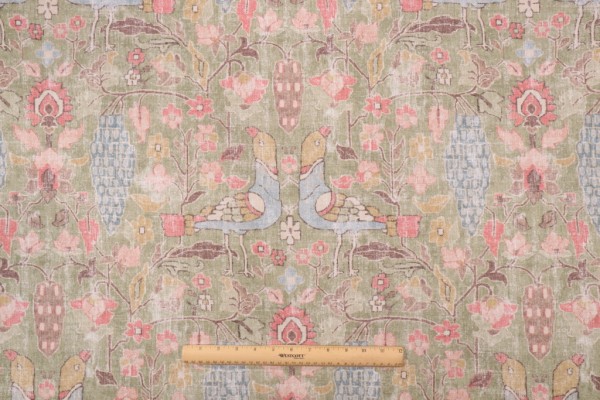 Sample of Kaufmann Locanda Printed Cotton Drapery Fabric in Celery 