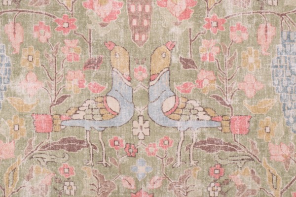 Sample of Kaufmann Locanda Printed Cotton Drapery Fabric in Celery 