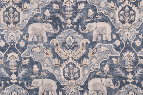 Covington Loxodonta Printed Linen Blend Drapery Fabric in 526-Batik Blue 