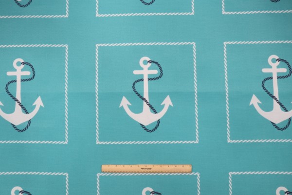 Bryant Anchor Printed Polyester Pillow Square Outdoor Fabric in Aqua Luna 
