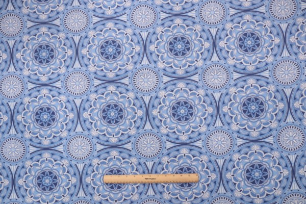 Medallion Bliss Printed Polyester Outdoor Fabric in Periwinkle 