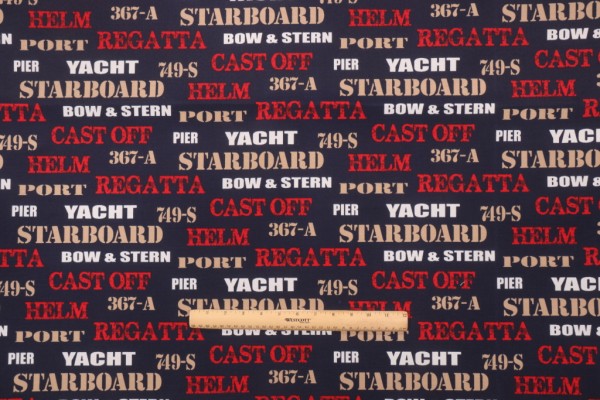 Bryant Boat Club Printed Polyester Outdoor Fabric in Poolside/Midnight/Ruby 