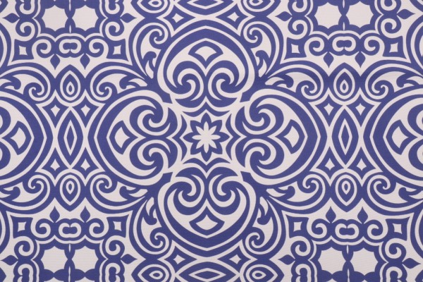 Bryant Corinthian Geo Printed Polyester Outdoor Fabric in Cobalt 