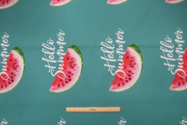 Sample of Hello Summer Printed Polyester 20x14 Inch Pillow Square Outdoor Fabric in Seablue 