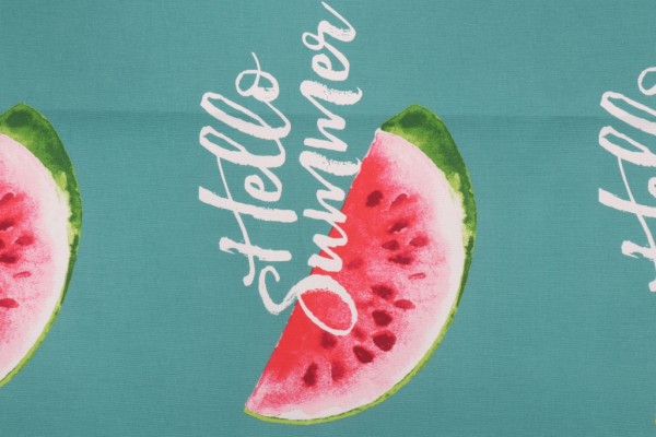 Sample of Hello Summer Printed Polyester 20x14 Inch Pillow Square Outdoor Fabric in Seablue 