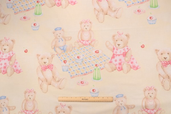Thibaut Tea For Teddies Printed Cotton Drapery Fabric in Yellow 