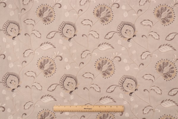 Sample of Richloom Ceremony Embroidered Drapery Fabric in Charcoal 