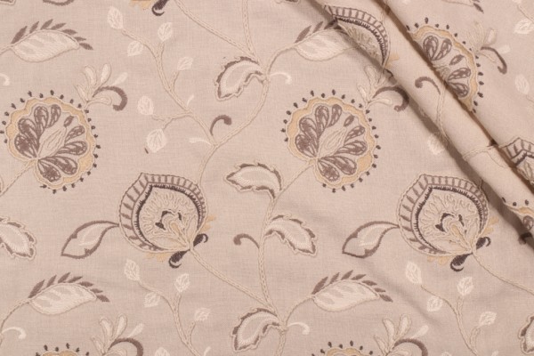 Sample of Richloom Ceremony Embroidered Drapery Fabric in Charcoal 
