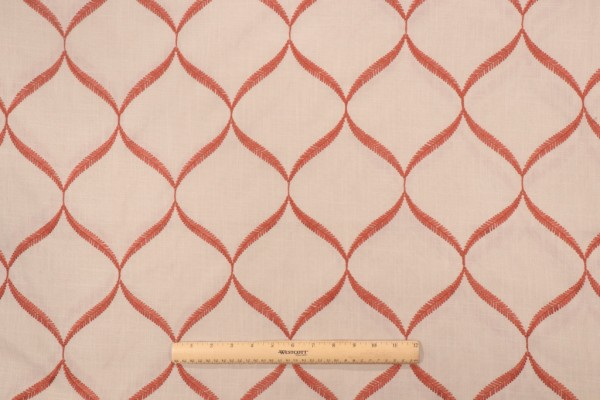 Ogee Embroidered Drapery Fabric in Clay