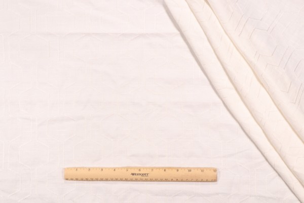 Hex Link Embroidered Drapery Fabric in White