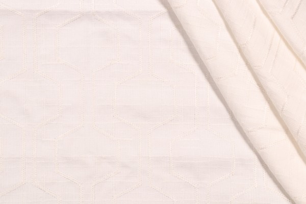 Hex Link Embroidered Drapery Fabric in White