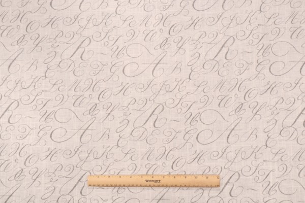 Waverly Cursive Caps Printed Linen Blend Drapery Fabric in Silver 