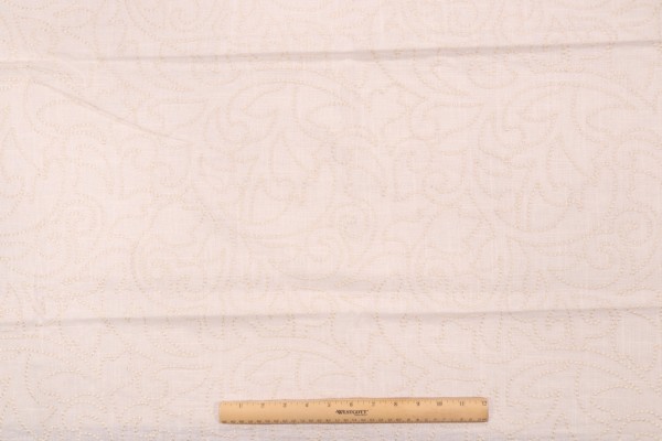 Vine Scroll Embroidered Drapery Fabric in Sand