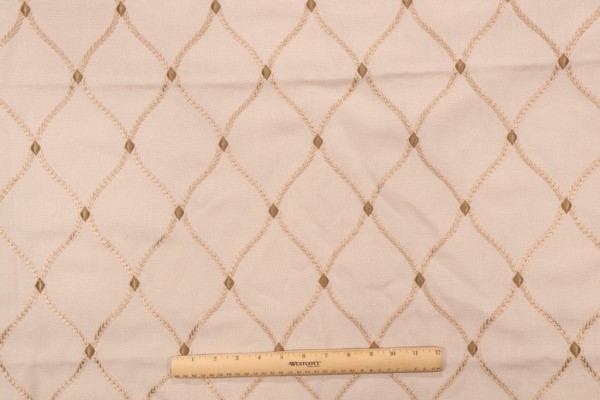 Vine Trellis Embroidered Drapery Fabric in Olive