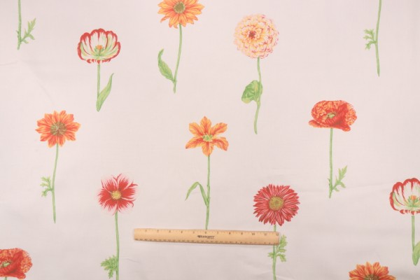 Sample of Thibaut Picking Flowers F96104 Printed Cotton Drapery Fabric in Brights on White 