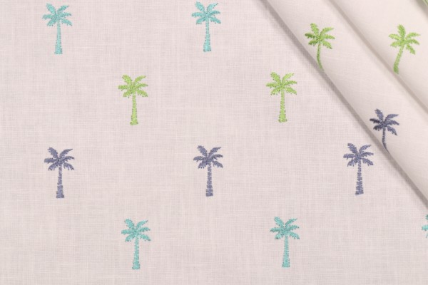 Covington Pindo Palm Embroidered Drapery Fabric in 548-Isle Water 