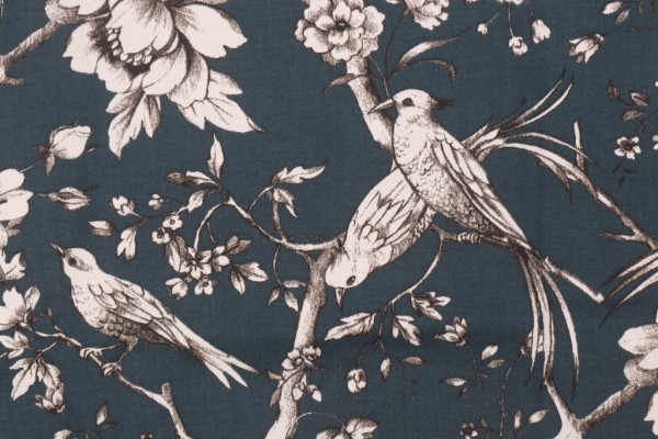 Stof France Fauvette Printed Cotton Drapery Fabric in Petrole 