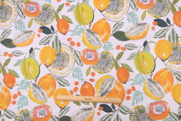 Sample of Stof France Agrume Printed Cotton Twill Drapery Fabric in Juane 