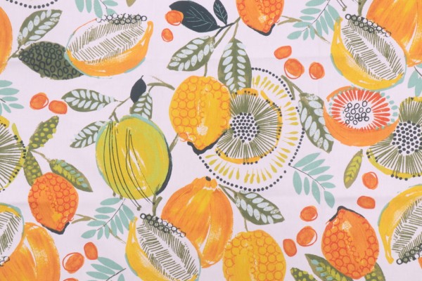 Sample of Stof France Agrume Printed Cotton Twill Drapery Fabric in Juane 