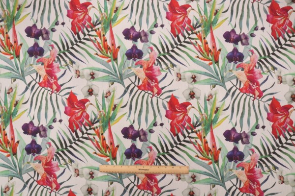 Sample of Terrasol - Noumea Printed Acrylic Outdoor Fabric in Blanc 