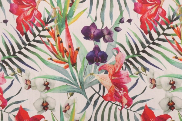 Sample of Terrasol - Noumea Printed Acrylic Outdoor Fabric in Blanc 