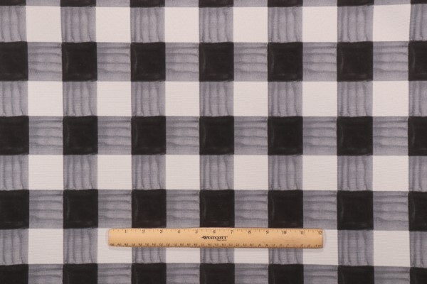 Sample of PK Lifestyles Painterly Plaid Printed Polyester Outdoor Fabric in Ebony 