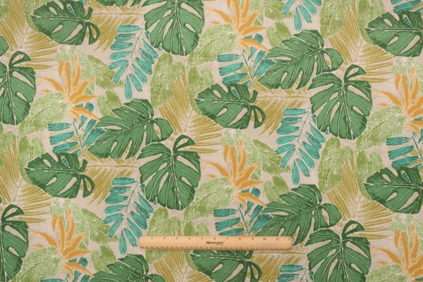 Sample of Tommy Bahama Batik Leaves Printed Polyester Outdoor Fabric in Meadow 
