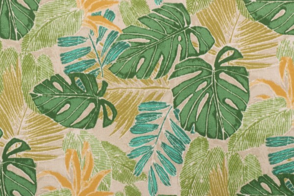 Sample of Tommy Bahama Batik Leaves Printed Polyester Outdoor Fabric in Meadow 