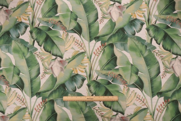 Sample of Tommy Bahama Among Fronds Printed Cotton Twill Drapery Fabric in Aloe 