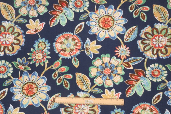 Richloom Daelyn Printed Polyester Outdoor Fabric in Navy 
