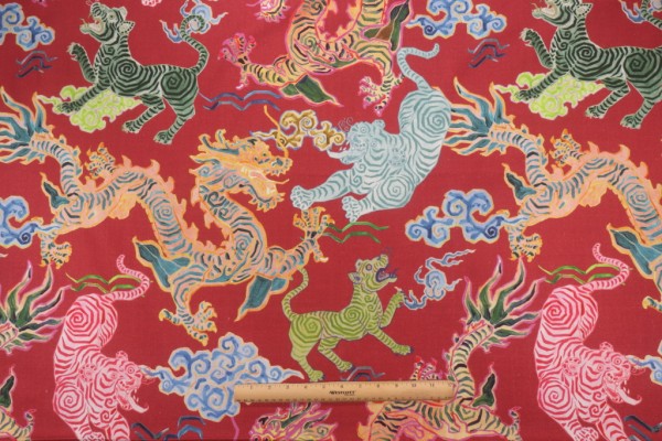 Hamilton Himalaya Printed Cotton Drapery Fabric in Coral 