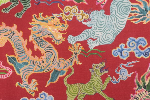 Hamilton Himalaya Printed Cotton Drapery Fabric in Coral 