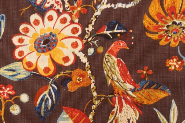 Sample of Kaufmann Bal Harbour Printed Cotton Drapery Fabric in Cocoa 