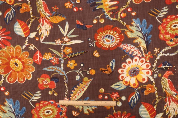 Sample of Kaufmann Bal Harbour Printed Cotton Drapery Fabric in Cocoa 